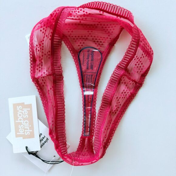 NWT Les Girls Les Boys Triangle Lace Thong in Love Potion Dark Pink Size Medium - Picture 3 of 7